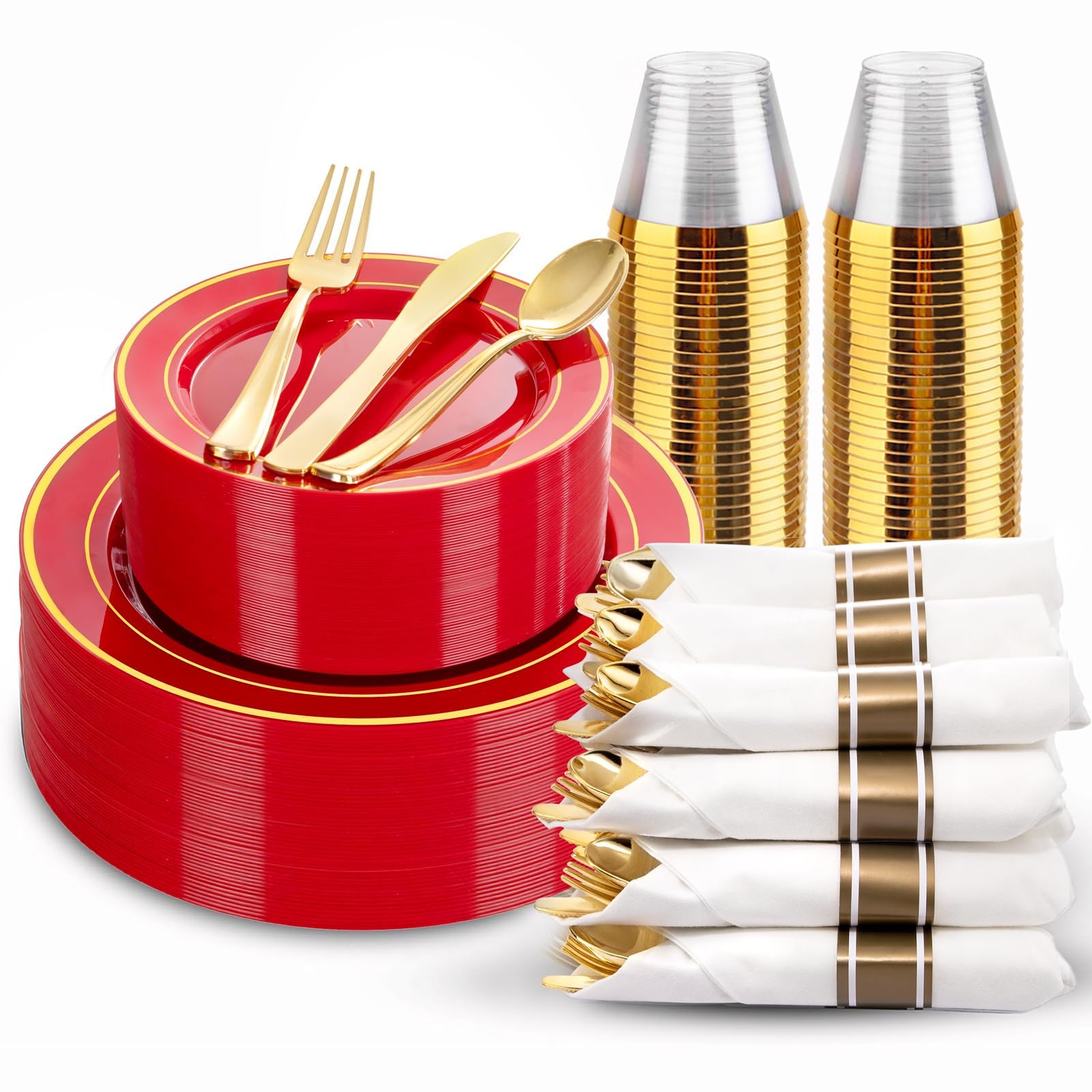 Gold Dinnerware Set for 50 Guests - Disposable Plates & Cutlery -9
