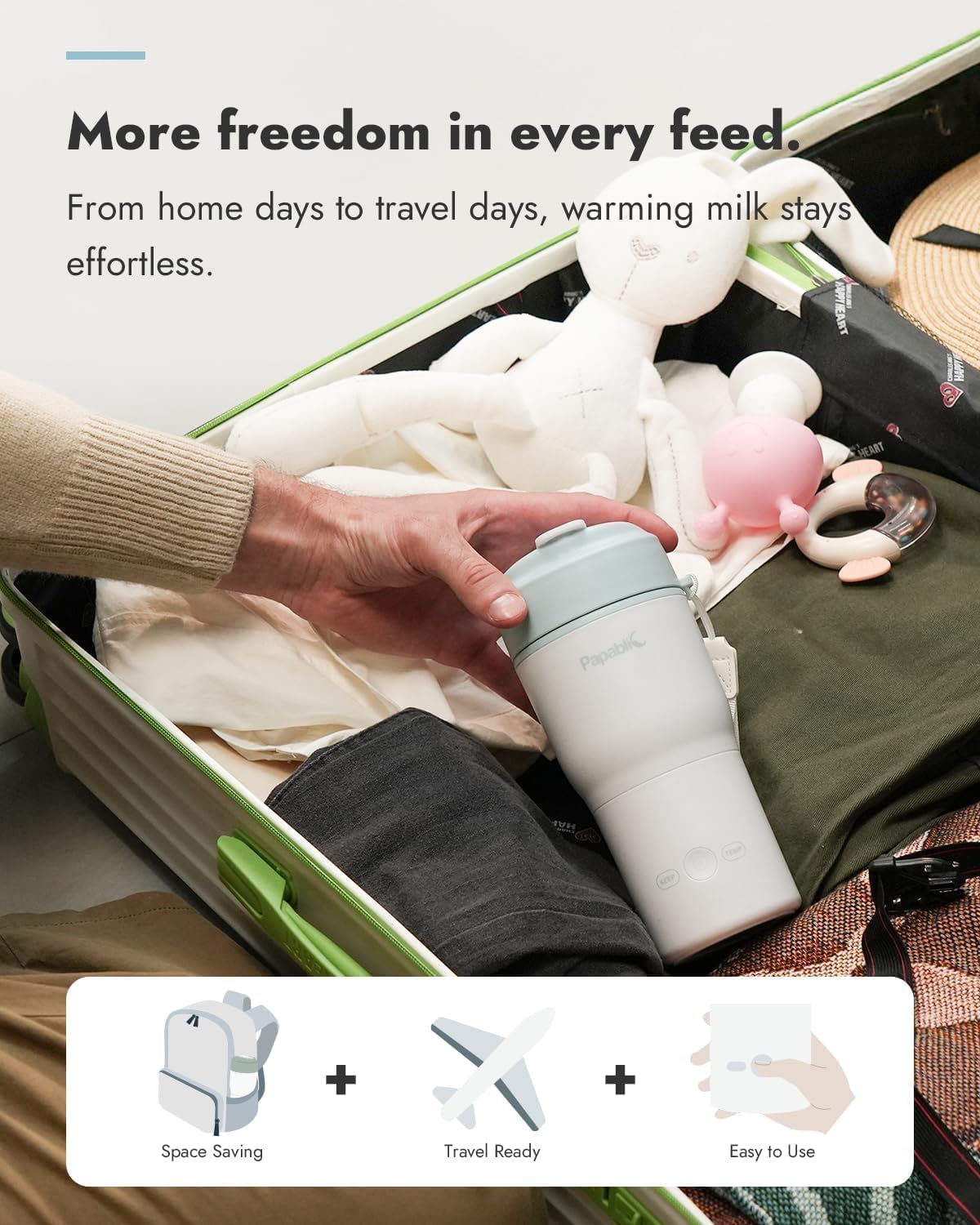 Papablic Chauffe-bouteille portable pour la maison et les voyages – Chauffage rapide de 85 W, 4 réglages de température, 6 flux par charge, ouverture de 7,6 cm de large, compatible avec porte-gobelet