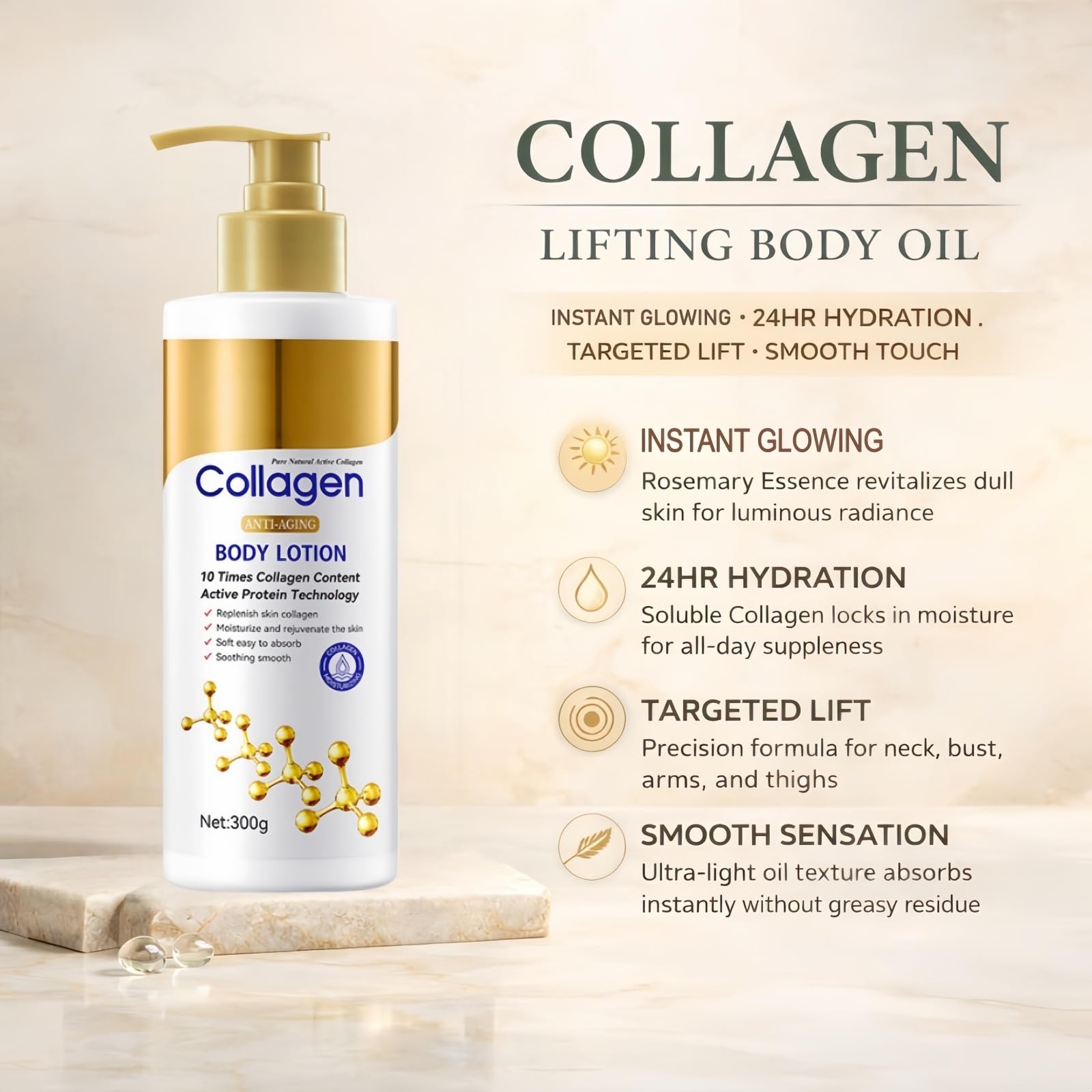 Kollagen-Körperlotion zur Hautstraffung – Anti-Aging-Feuchtigkeitscreme für trockene Haut – Feuchtigkeitsspendende Anti-Falten-Körpercreme – Leichte und nicht fettende Feuchtigkeitspflege (6pcs)