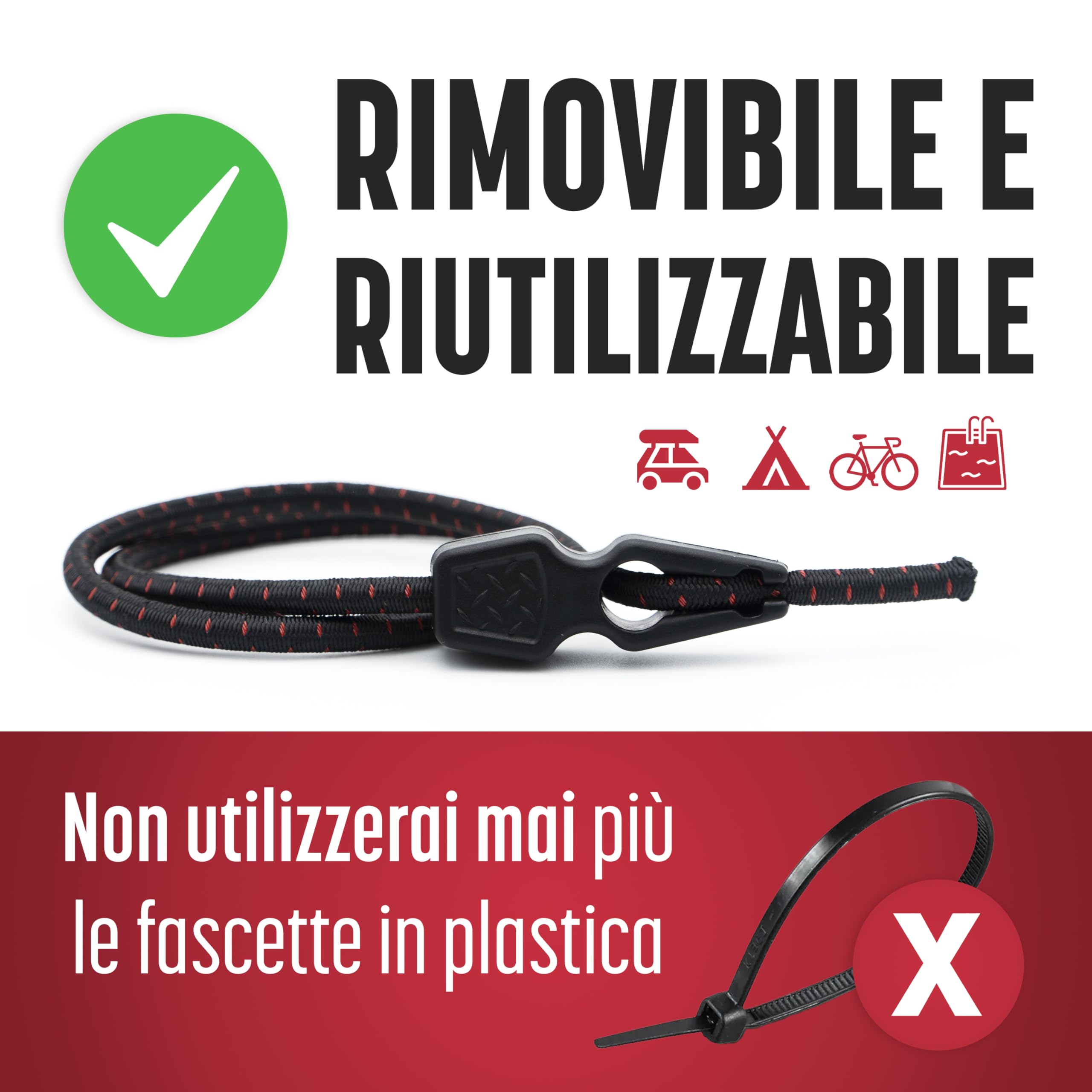 Magma 4 Cavi Elastici per Cartello Carichi Sporgenti 50cm Portabici Bici Moto Ganci Fissaggio
