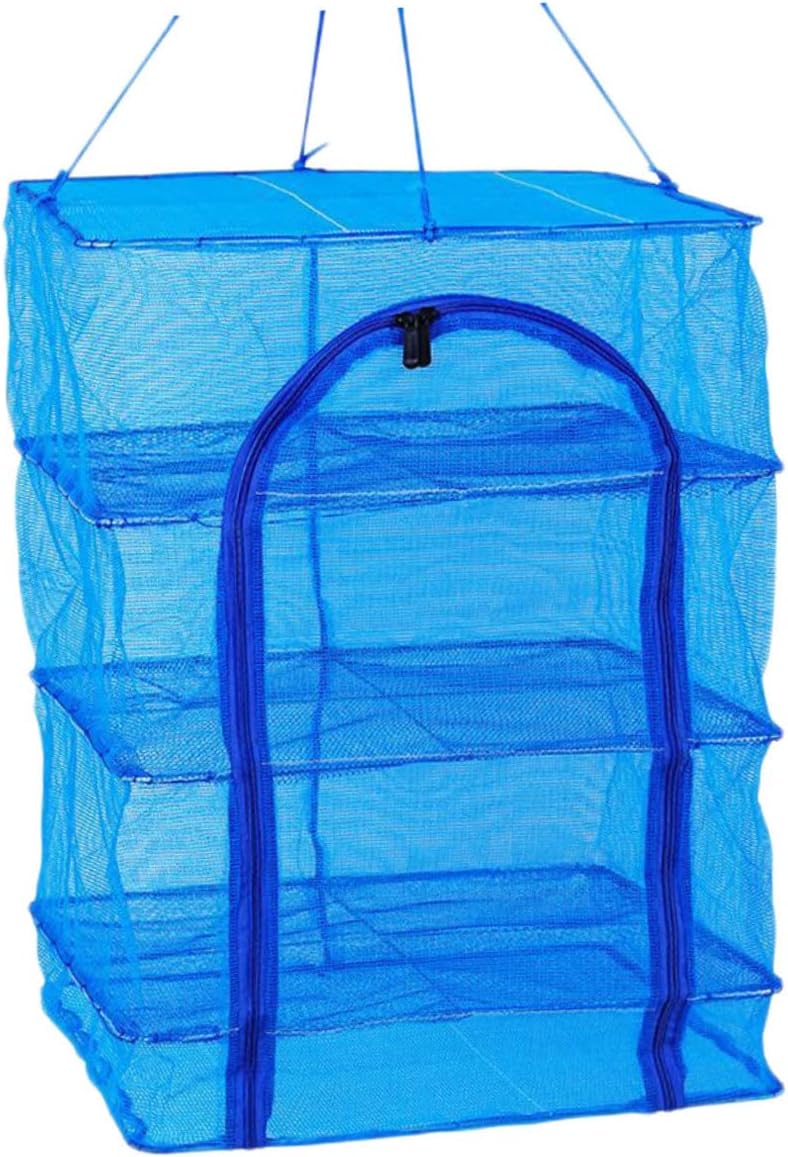 Toddmomy Foldable Fish Cage Zipper Mesh Bags Folding Drying Rack Outdoor Clothes Drying Rack Collapsible Hanging Net Clothe Hanging Mesh Dryer Nylon Blue Shrimp Fish Net