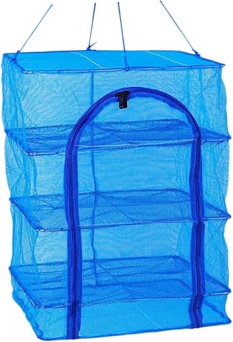Jaula de pescado plegable con cremallera Bolsas de malla Estante de secado plegable Estante de secado de ropa al aire libre Red colgante plegable