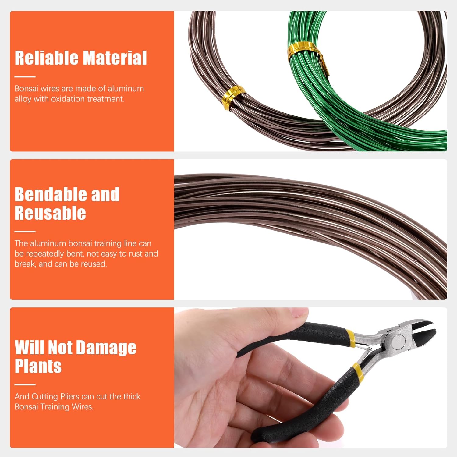 Tanstic 6Pcs Bonsai Training Wire Kit, 0.8mm, 1mm, 1.5mm, 2mm, 3mm 82 Feet Total Aluminum Bonsai Wires with Wire Cutter for Bonsai Trees Indoor(16.4 Feet for Each Roll)