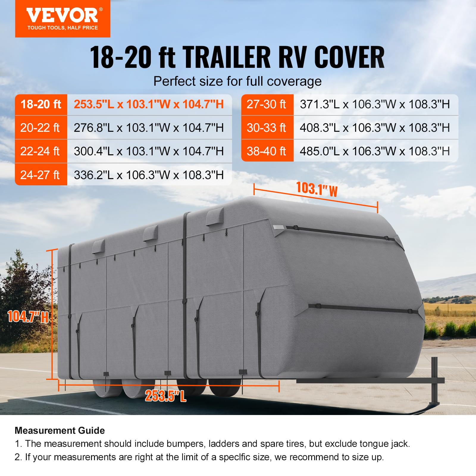 VEVOR Bâche de Protection Camping-Car, 5,5-6,1 m, Housse Caravane Non tissée à 4 Couches, Classe A résistant à l'eau, au Vent et indéchirable, avec Sac de Rangement, rustines de réparation, Sangles