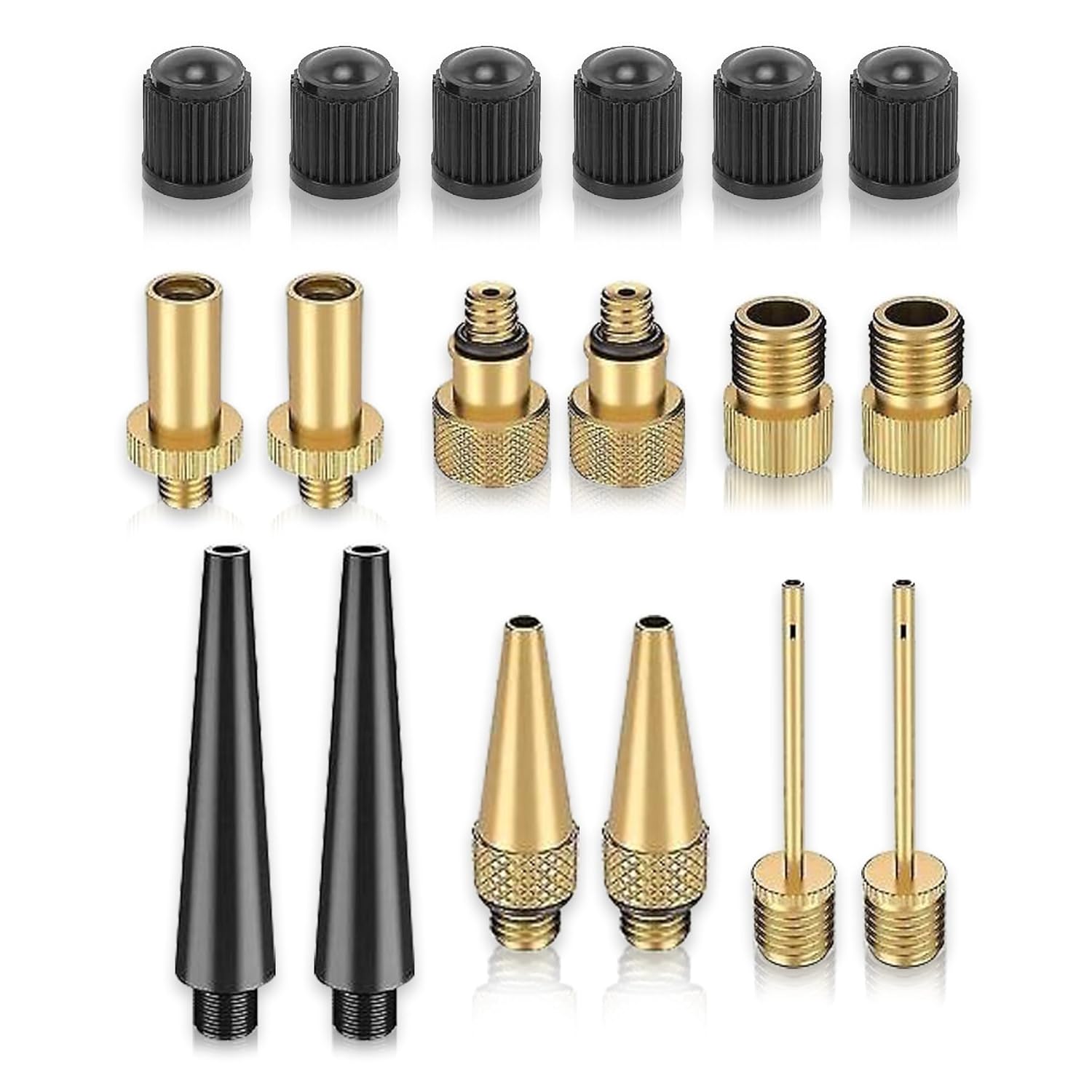 Bike Valve Adapter Kit (Pack of 10 Valves + 6 Caps + 2 Ball Pump Needle) Presta Valve, Dunlop