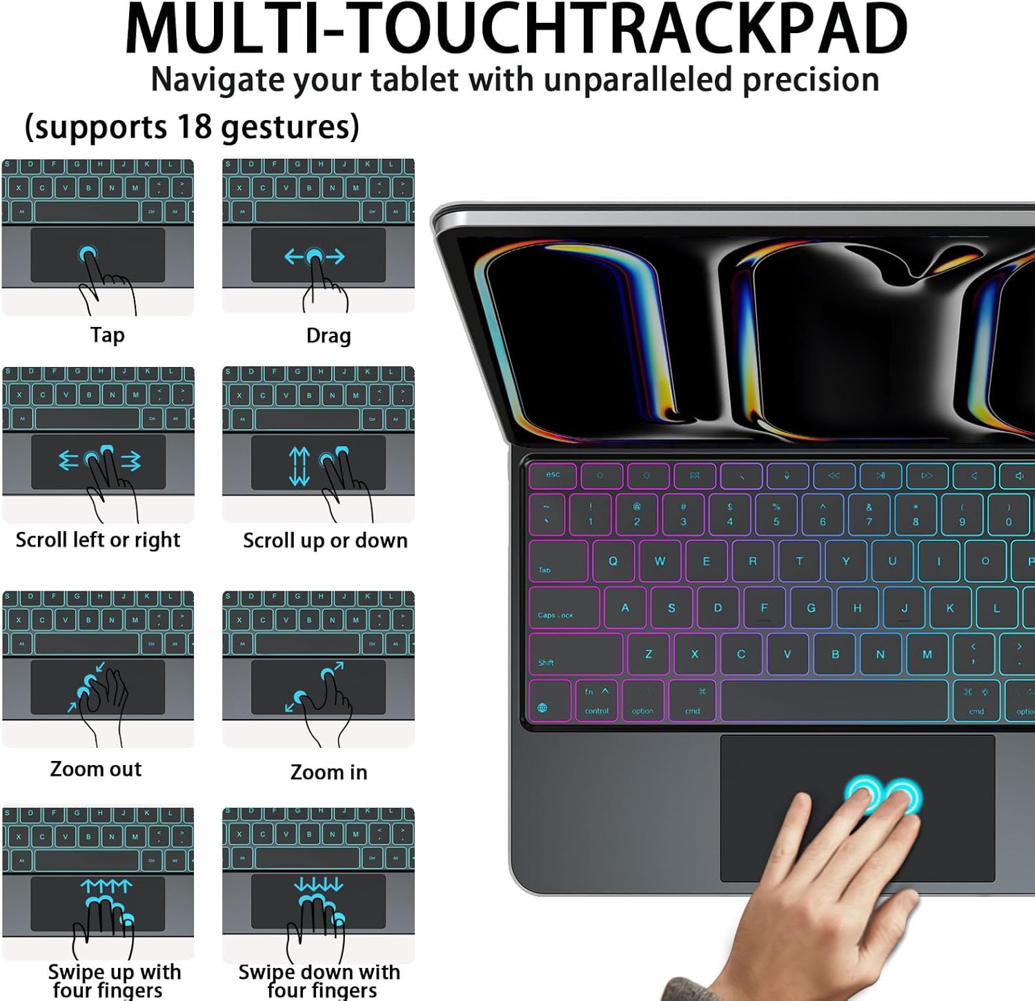 Keyboard Case for iPad Pro 13-inch (M5 2025 / M4 2024), Magic Keyboard for iPad Pro 13 - Multi-Touch Trackpad, Easy-Set Magnetic Stand, 7 Colors Backlit with Small LCD Display