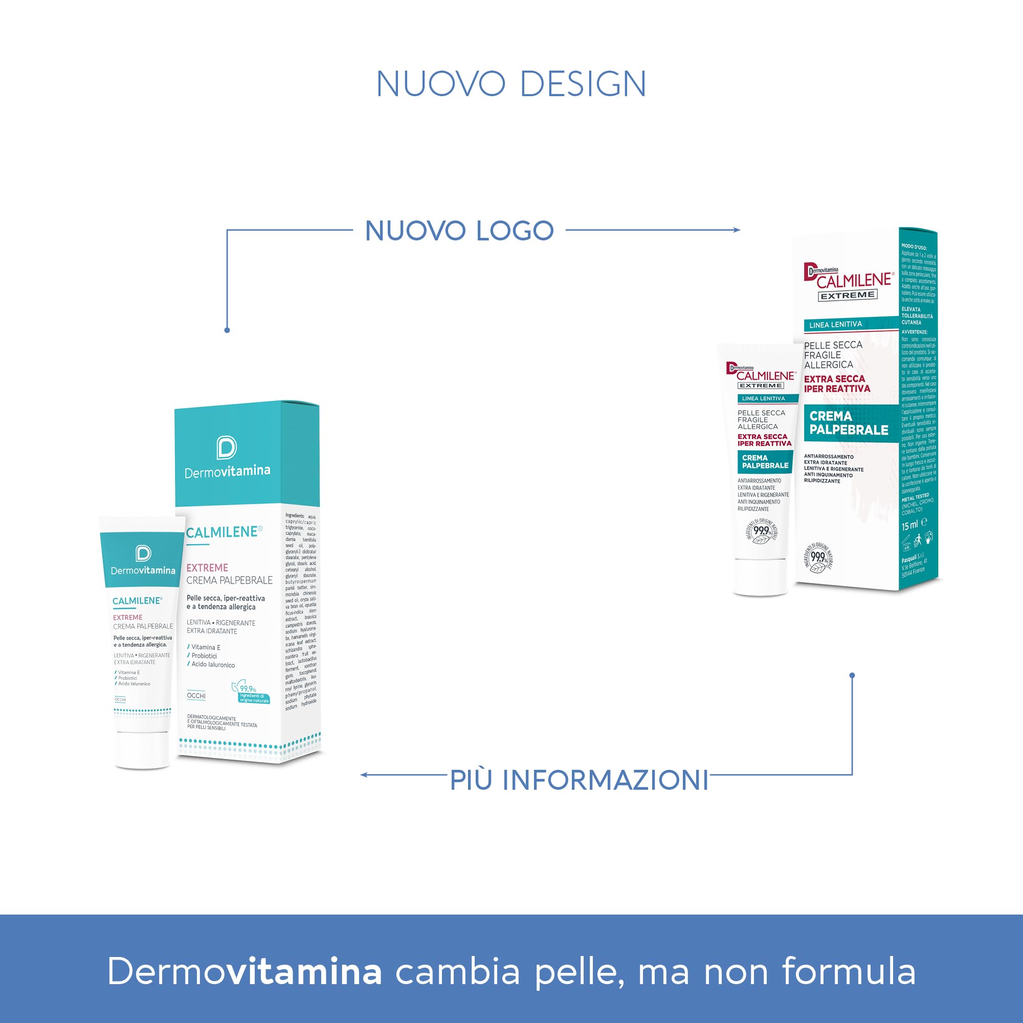 Dermovitamina Calmilene Extreme Crema Palpebrale - Contorno Occhi Pelle Secca e Reattiva - Crema Contorno Occhi Idratante - Con Vitamina E, Probiotici e Acido Ialuronico - Rapido Assorbimento - 15ml