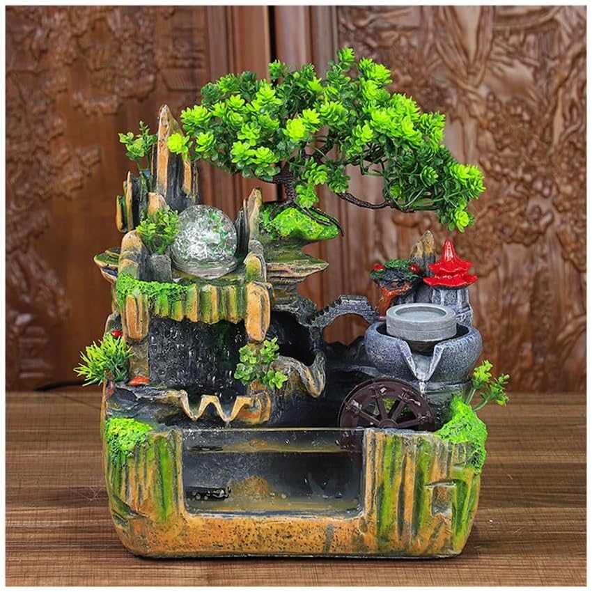 Tabletop Waterfall Fountain Desktop Fountain Small Desktop Fish Tank Rockery Flowing Water Fountain Living Room Humidifier Ornaments Water Fountains Indoor (Without Atomization)