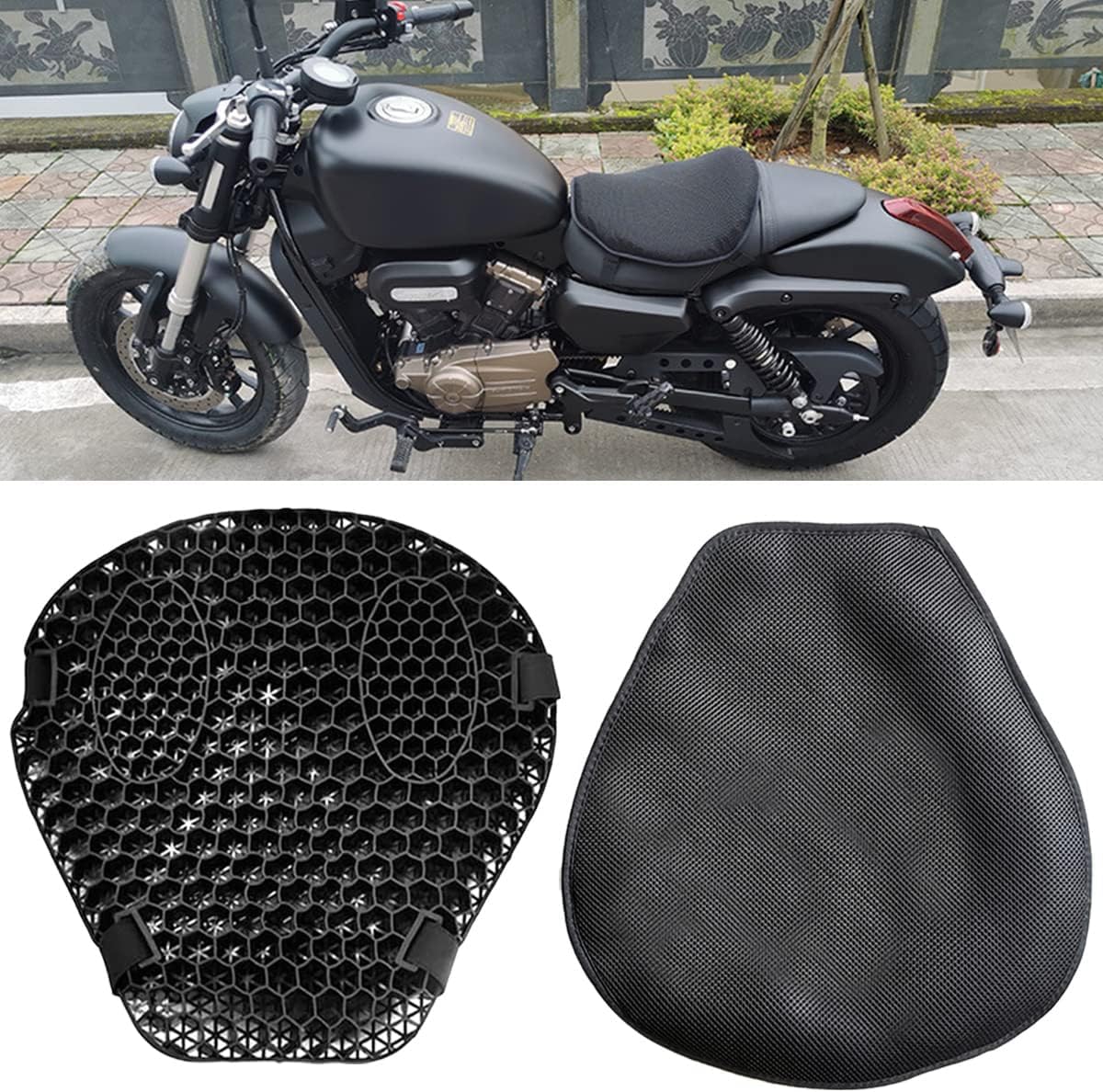 Poduszka siedzenia motocykla dla Hondy Gold Wing GL1800, 3D Honeycomb oddychająca poduszka siedzenia amortyzująca, antypoślizgowa ulga ciśnienia,Black