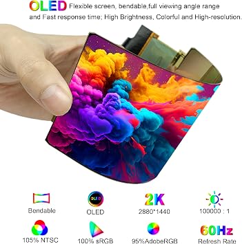wisecoco 6 inch Flexible Screen Upgraded Version 2K 2880x1440 OLED Bendable Display with HDMI Driver Control Board Landscape Mode by Default Compatible with Windows MAC OS Linux Android