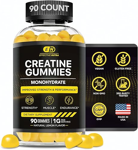 Gomitas de monohidrato de creatina, 0.18 oz, gomitas veganas de creatina para hombres y mujeres, masticables de creatina para fuerza, músculo,
