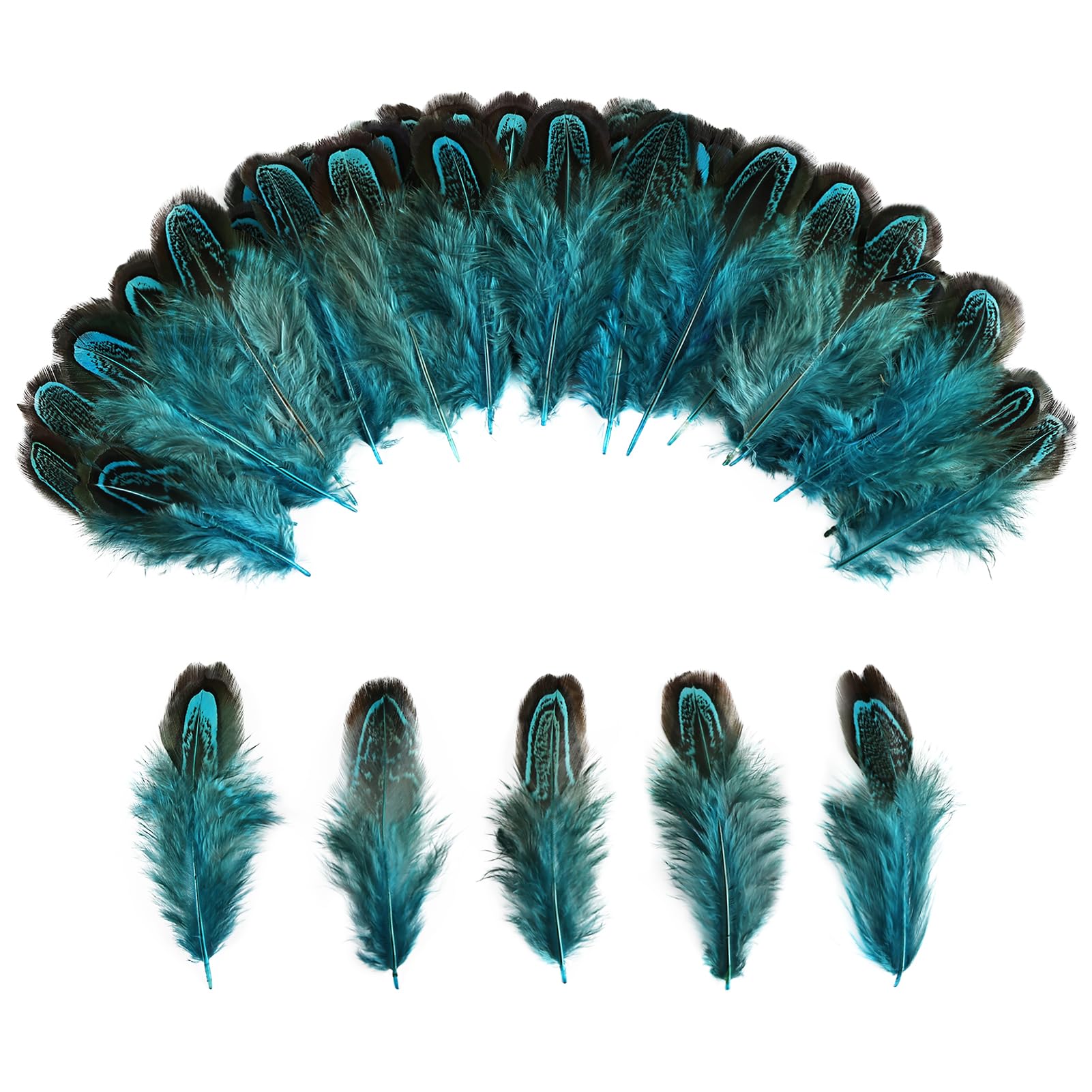 THARAHT Pheasant Plumage Feathers 120pcs Natural 2-3 Inches for Thanksgiving Crafts Hats Sewing Clothing Wedding Dream Catcher Decoration Feathers,Aqua Blue