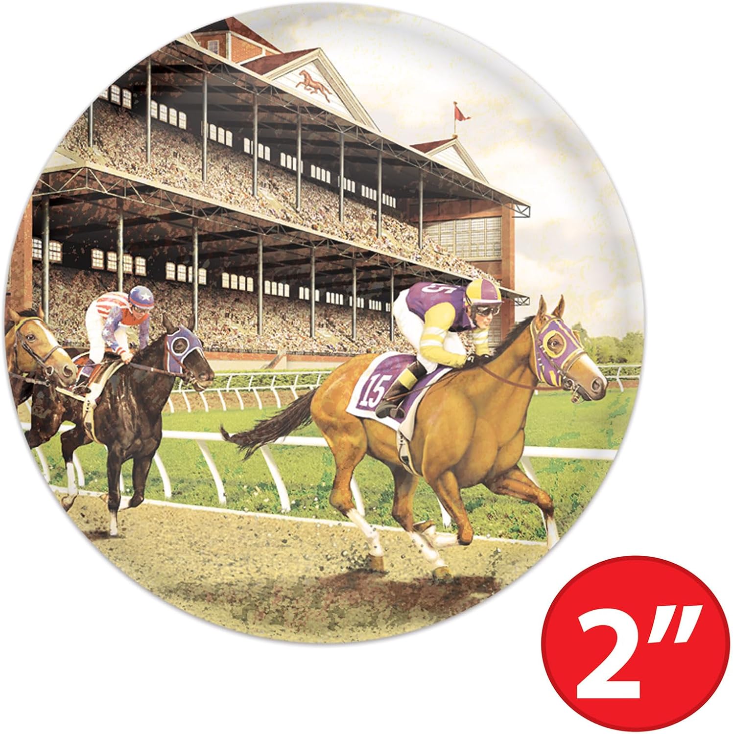 Beistle 6 Piece 2" Vintage Horse Racing Pinback Buttons, Equestrian Themed Racehorse Party Favors