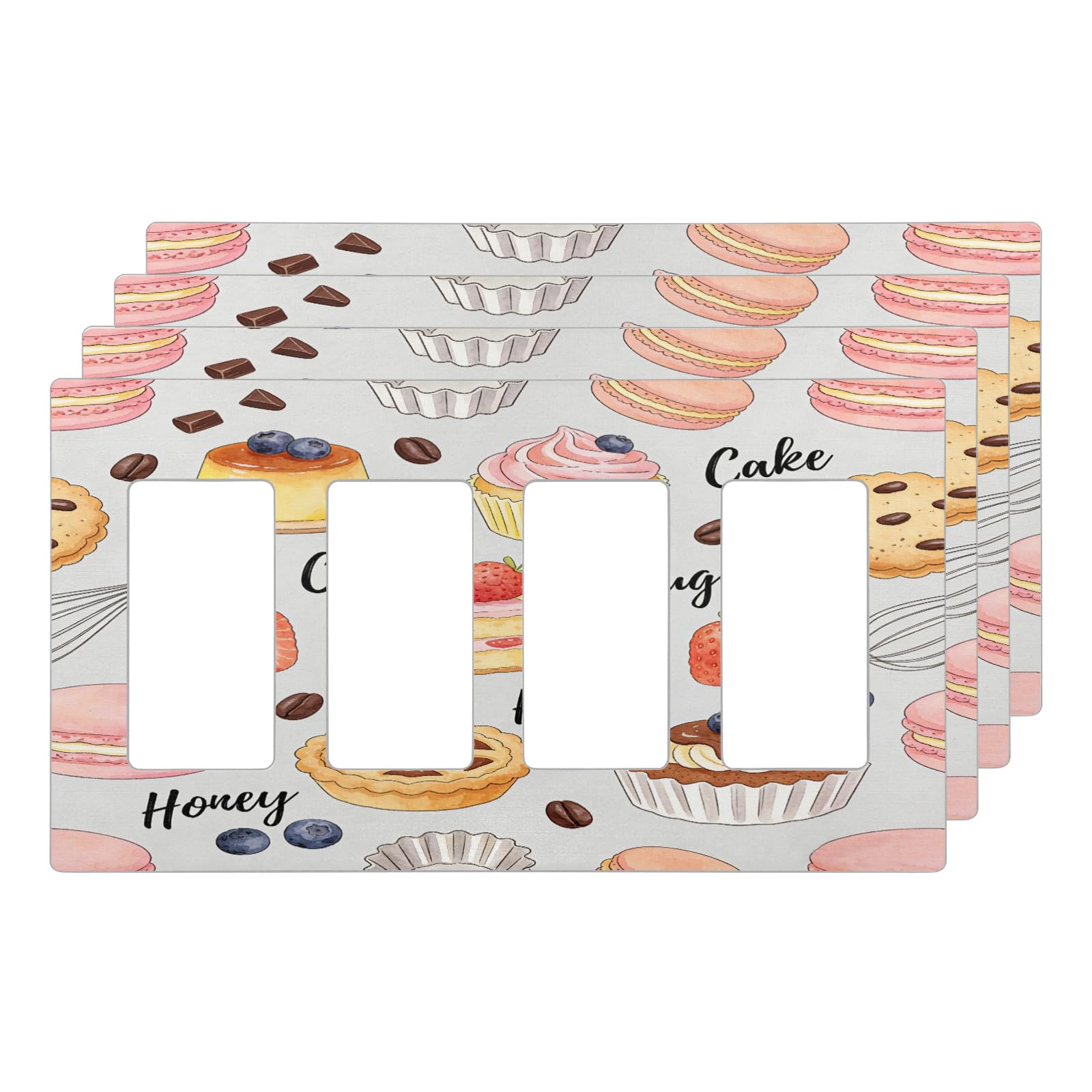 Delicious Dessert Theme 4 gang switch plat - decorative switch plate covers,Suitable for decorative rocker switches,socket covers,invisible screw switch panel covers,glossy surface,4 Pack