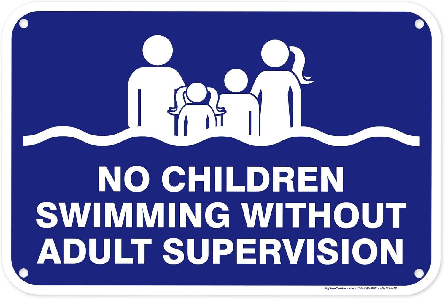 No Children Swiming Without Adult Supevision Sign, 12x18 Inches, 55 mil thick HDPE (high density polyethylene), Made in USA by My Sign Center