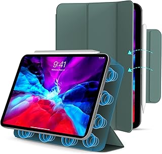 JKSML iPad Pro 11 inch 4th/3rd/2nd Generation Magnetic Case (2022/2021/2020) with Pencil Holder, [Support 2nd Pencil Charging] Lightweight Stable Trifold Stand Auto Wake/Sleep Tablet Cover (Green)