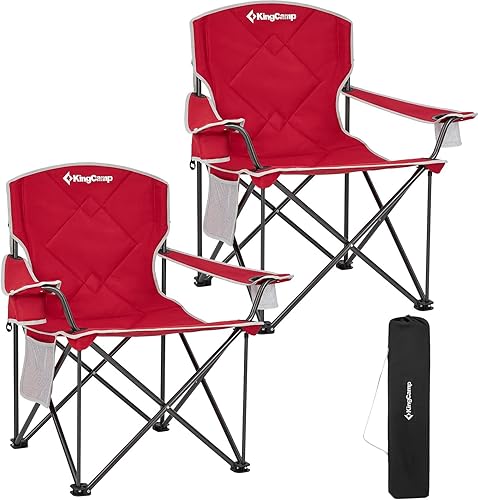 Miniatura 24 de KingCamp silla plegable de gran tamaño para campamento con soporte lumbar, silla ergonómica acolchada con reposabrazos, alta resistencia, con bolsa