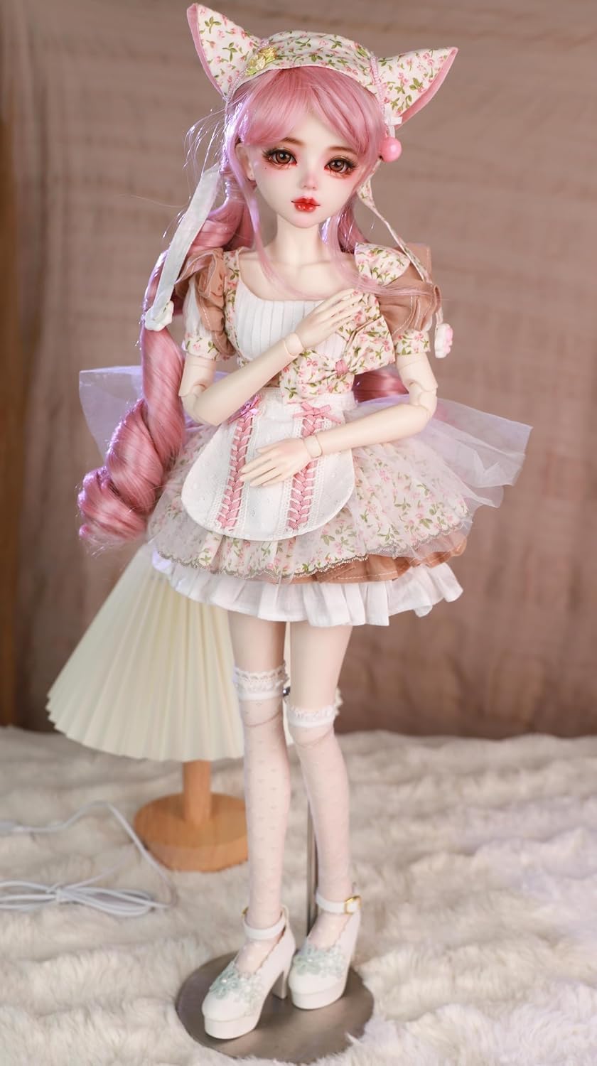 Hand-Painted BJD Doll 1/3,22.8 inches(56cm) Tall,Cute Pink Kitten Style,Princess Doll,PVC Body with 31 Movable Joints,for Ages 15+ and Older,Desk&Wall Decoration