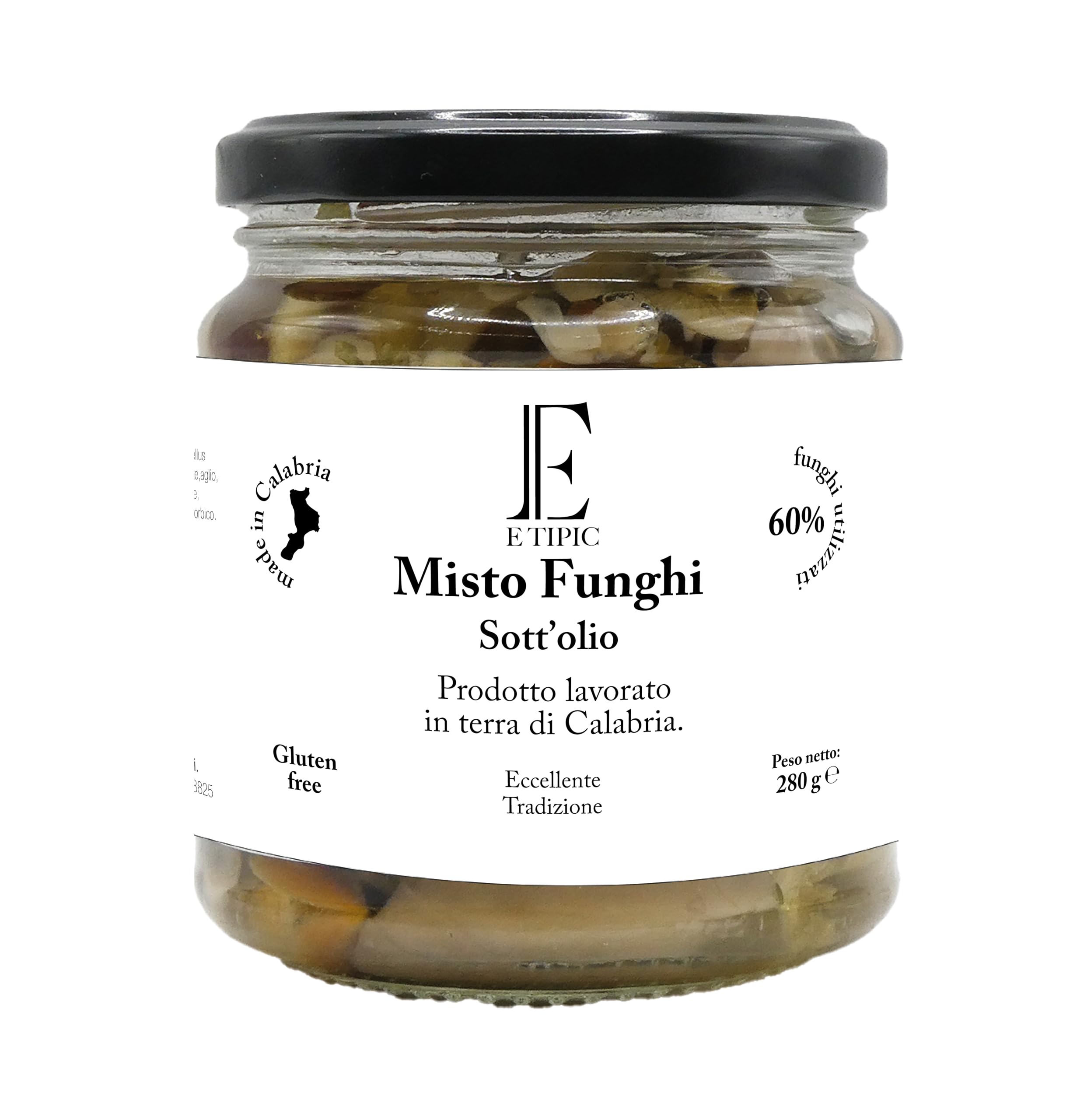 Funghi misti| Funghi misti sott'olio | Funghi| E Tipic | Artiglianale | Prodotti tipici Calabresi | Vaso da 280g (4 Unità)