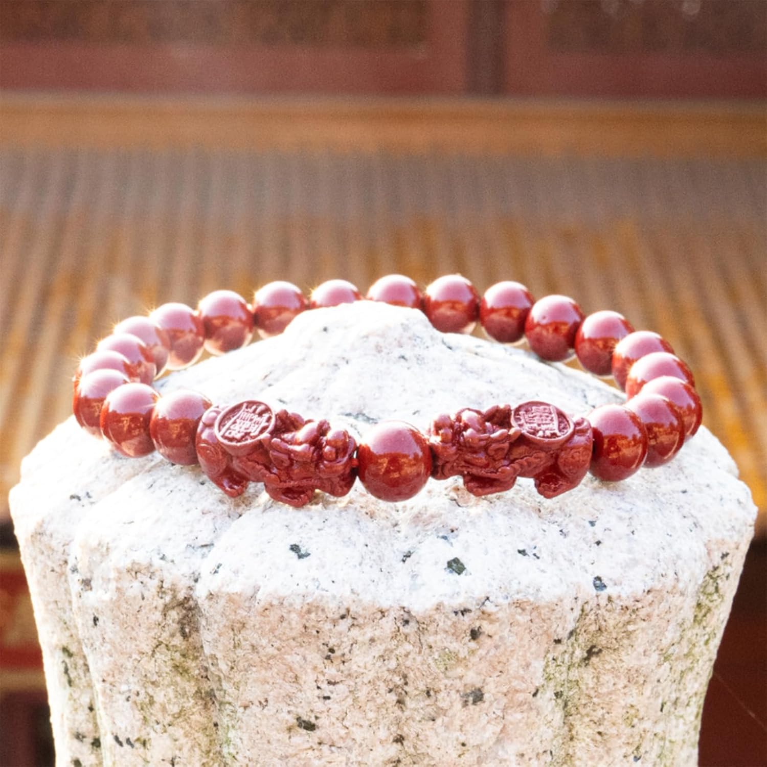 Feng Shui Bracelet Cinnabar Bracelet, Cinnabar PiXiu Bracelet Prayer Beads Dragon Protection Bracelet for Men Women, Red Bead Bracelets Jewelry Gifts Meaning to Attract Wealth and Good Luck