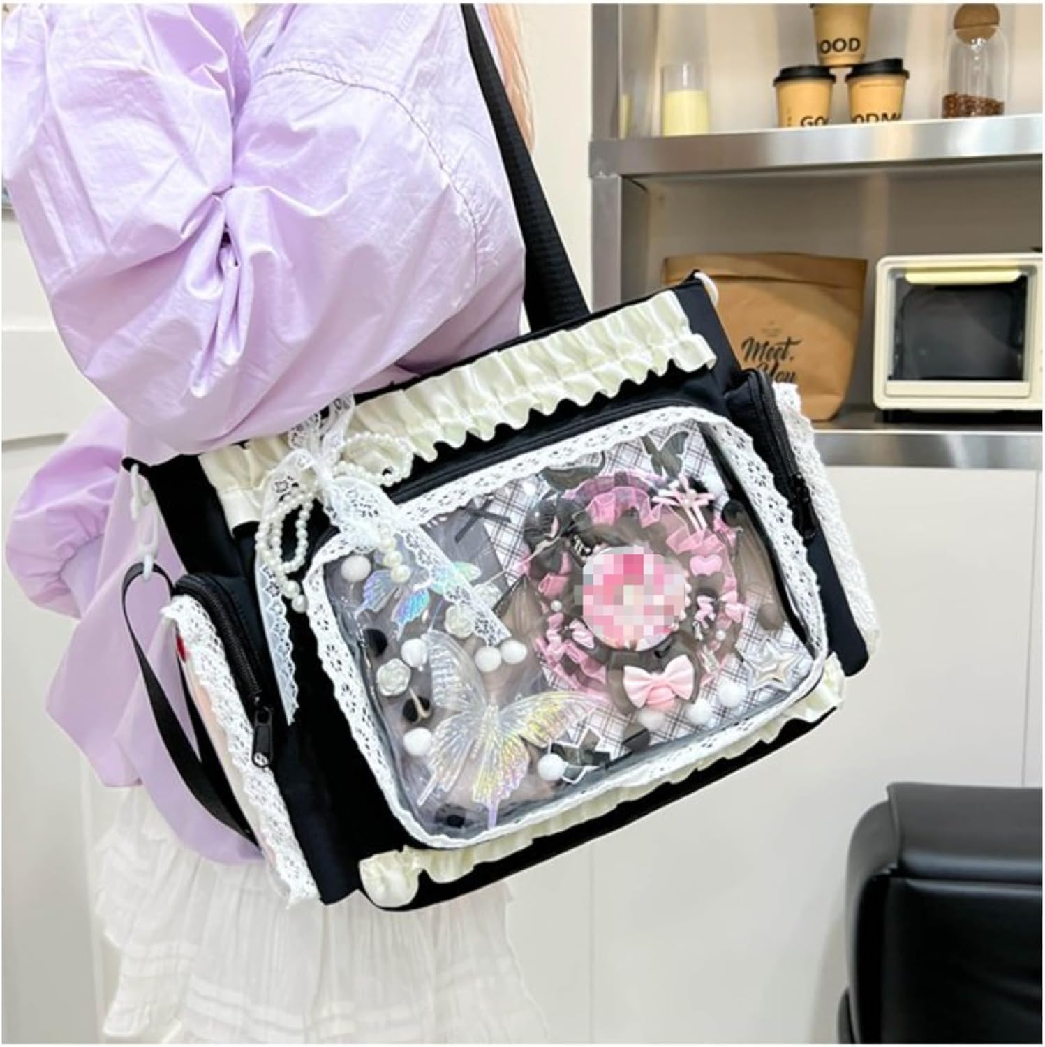 Lace itabag ruffle Shoulder Purse， Pin display bag with Insert Anime badge Display - Image 5