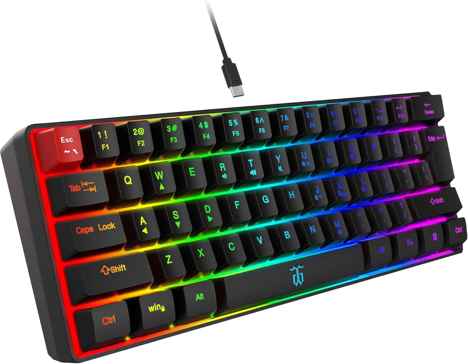 Snpurdiri 60 Wired Gaming Keyboard, True RGB Mini Keyboard, Quiet