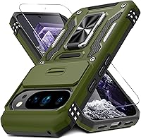 Vista 12 de DEERLAMN Funda para Google Pixel 8a con cubierta deslizante para cámara + protector de pantalla (1 paquete), soporte giratorio con anillo de grado