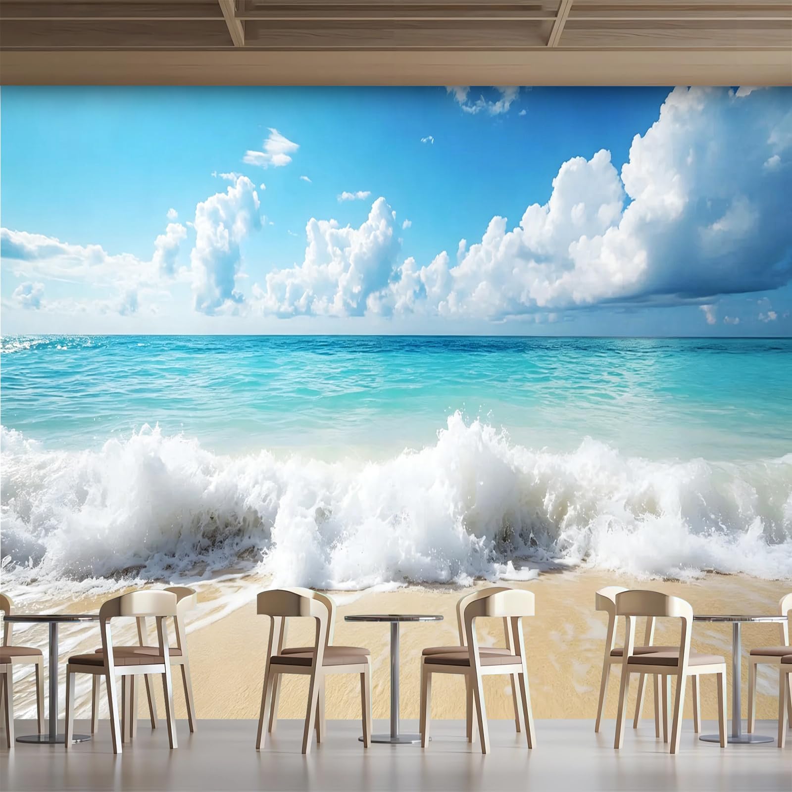 Générique Papier Peint Panoramique 3D 350x256 cm Paysage Océanique Non-tissé Murale Maison Décoration Intérieure Plage Vagues pour Chambre Salon Mur TV Artistique Poster Décoration Murale 1M2697