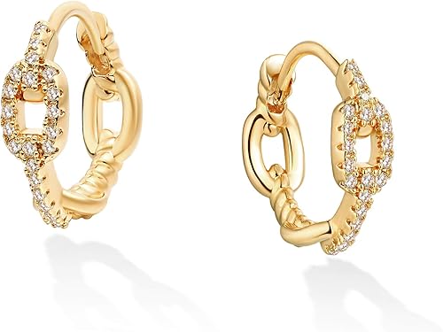 VACRONA - Aretes huggies (de presión), pequeños, livianos y simples, en forma de argollaarracada, chapados en oro de 14 quilates, con circonia