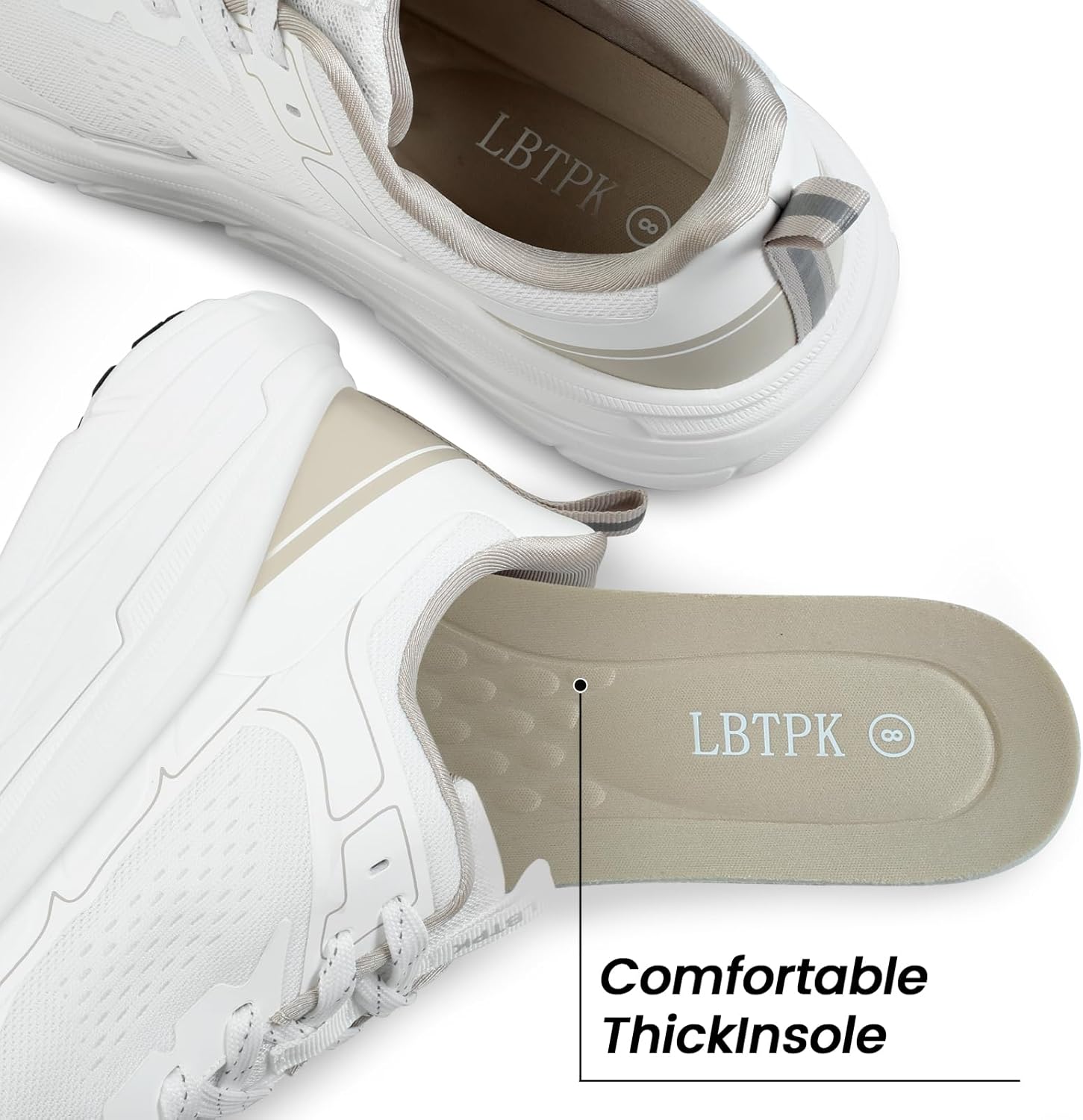 Men's Slip on Walking Sneakers - Lightweight Running Shoes - Cushioned Comfort for Gym, Training, Tennis, Workout - Athletic Fashion - Black/Beige Size 6.5-13 - Image 5