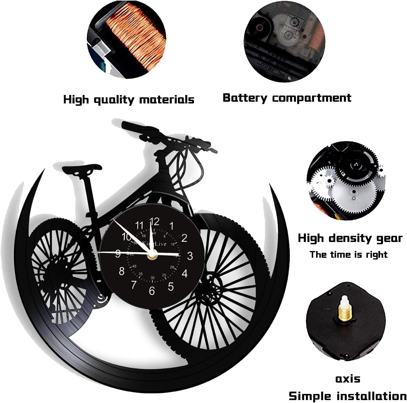 Mountain Bike Vinyl Record Wall Clock Cycling Decor Sports Events Bicycle Cave Watch Mountain Biker Cyclist Gift 12 inch Black