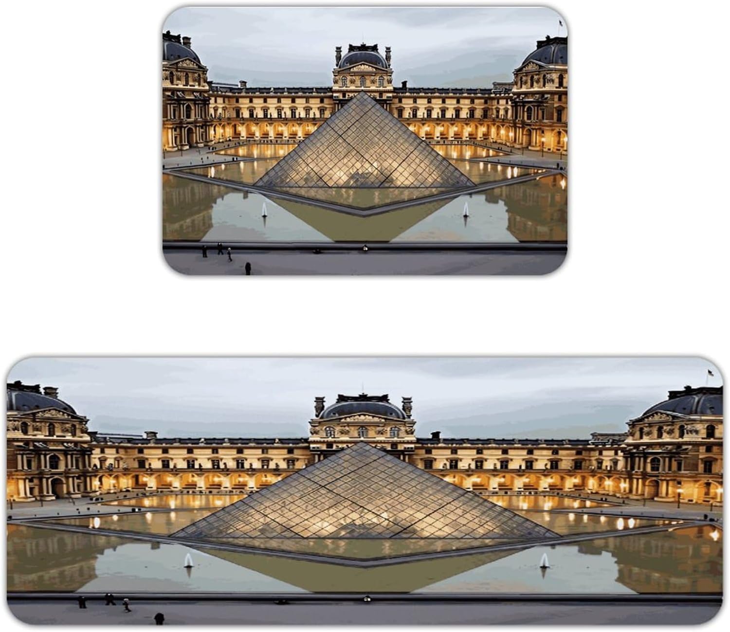 Louvre Museum in Paris Kitchen Mat Kitchen Rug Set | Kitchen Rugs Flannel Velvety Washable breathable Water Absorbent Soft ，kitchen utensils for Kitchen, Floor,Laundry