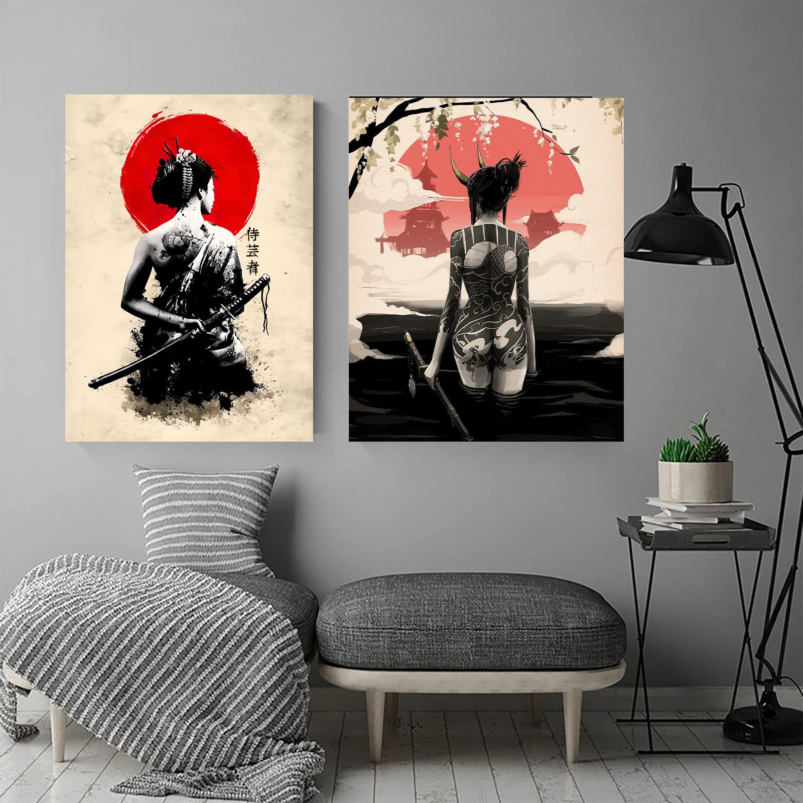 Mooie japanse vrouw kunst op canvas, behang en meer