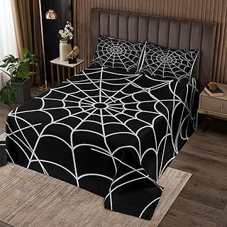Spider Web Quilt Set King Size Halloween Decorations Coverlet for Kids Teens Boys Girls Women Men Black White Bedspreads Spiderweb Quilted Bedspread Bedroom Decor 3Pcs with 2 Pillow Case