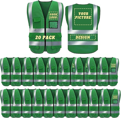 Miniatura 7 de Chaleco de seguridad personalizado chaleco personalizado con logotipo clase 2 chaleco reflectante Hi Vis con 5 bolsillos y cremallera paquete de 10