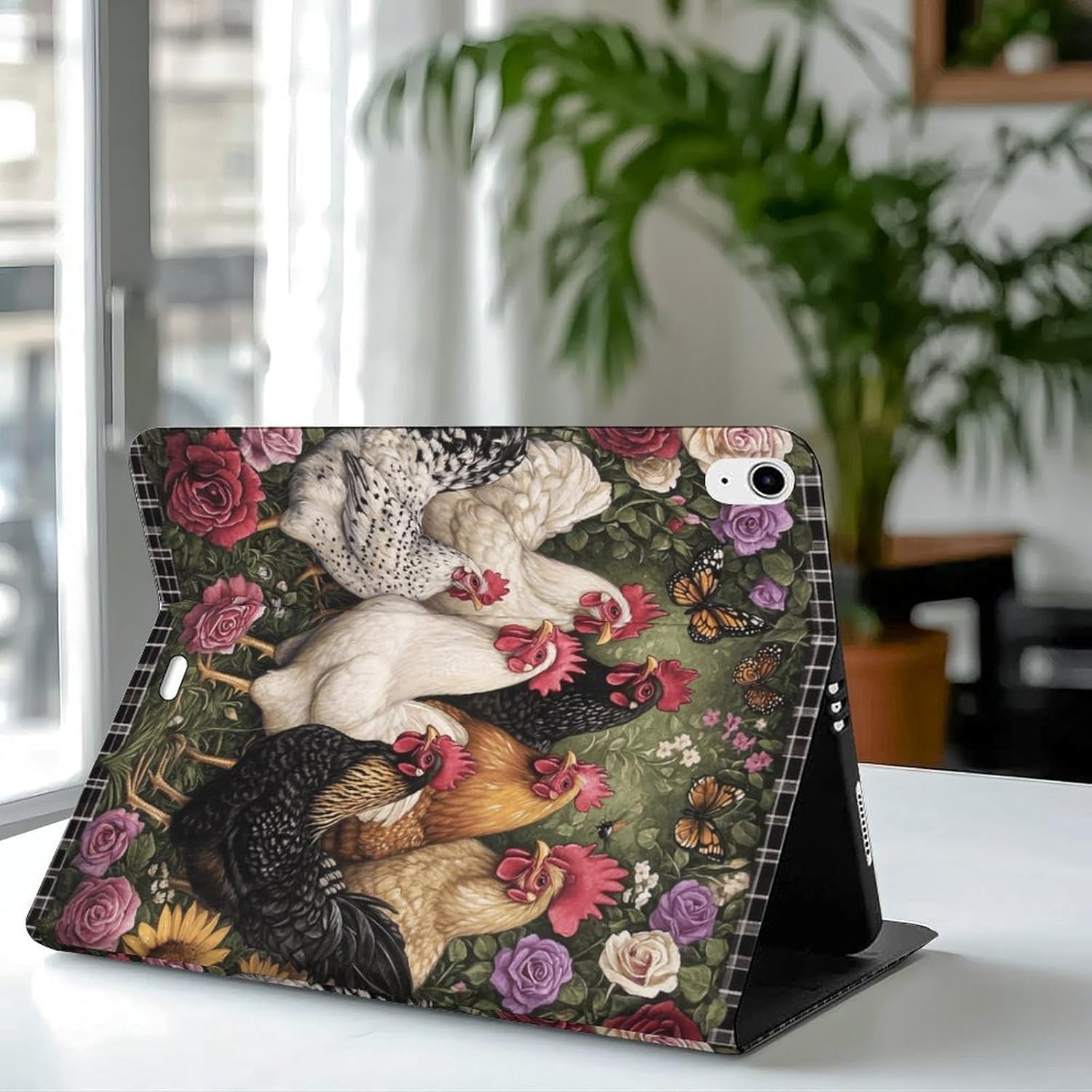 Chickens in Garden Case for iPad 9th/10th/11th Gen,Mini 5/4/3/2/1(7.9in) Mini 6 (8.3in) Mini 7(8.3in),Air 4/5/6/7,Pro 11in(2020/2021/2022/2024) Auto Wake/Sleep