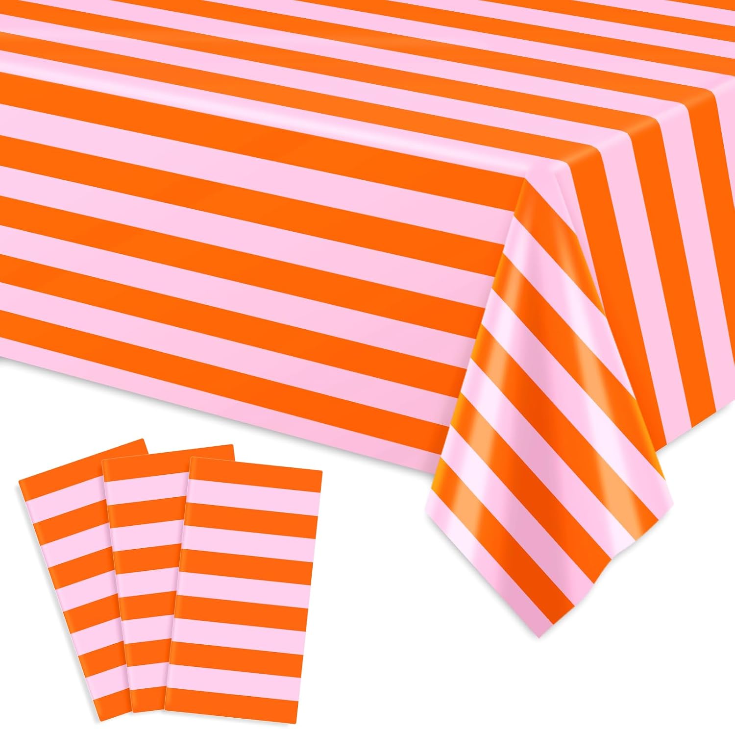 JarThenaAMCS 3Pcs Stripe Disposable Tablecloth, Pink Green, 54 x 108 Inch