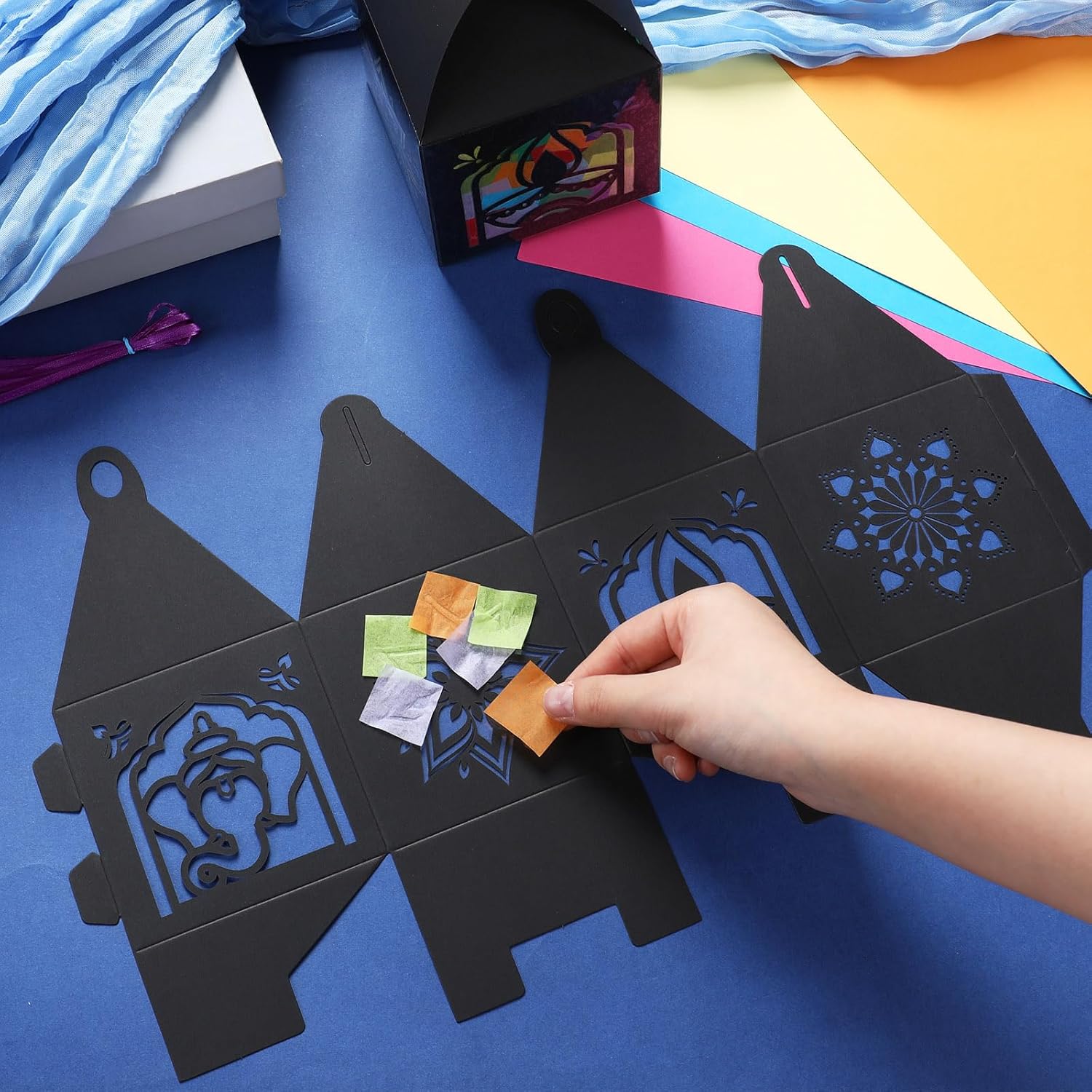 VIHOSE 16 Sets Diwali Tissue Paper Crafts DIY Festival of Lights Lanterns Kits Bulk Deepawali Arts and Crafts for Diwali Party Decor Supplies Activities