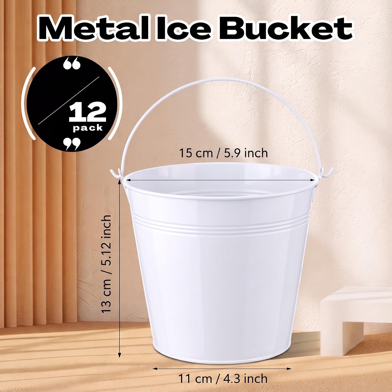 Rtteri 12 Pack Metal Buckets with Handle 6 Inch Galvanized Metal Bucket White Iron Basket Pails for Classroom Graduation Wedding Garden Patio Party Favors DIY Crafts
