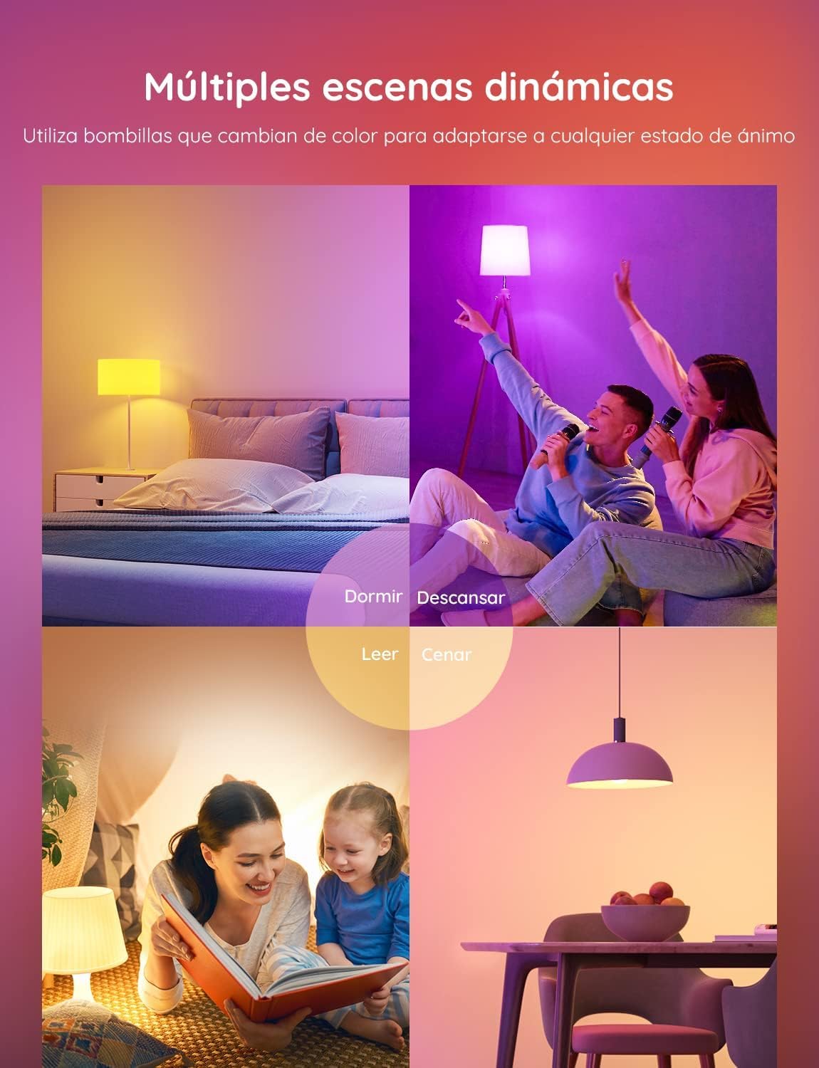 Govee Bombilla LED E27 Inteligentes WiFi y Bluetooth, Compatible con SmartThings, Matter, Alexa y Google Assistant, 800LM, 16 Millones de Colores DIY RGBWW, Bombilla Inteligente, Juego de 2