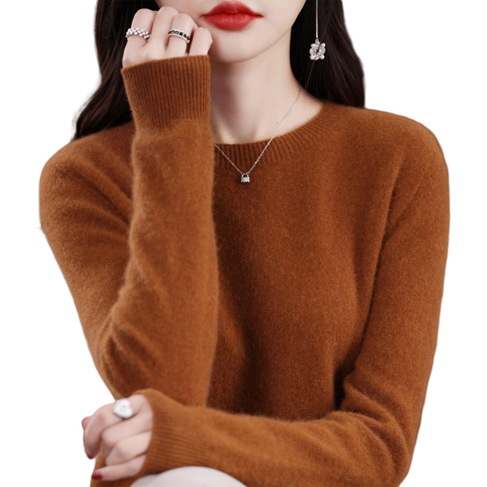 Jeeeun Cashmere Sweaters for Women, Womens Cashmere Sweater, Cashmere Crew Neck Long Sleeve Soft Pullover Sweater