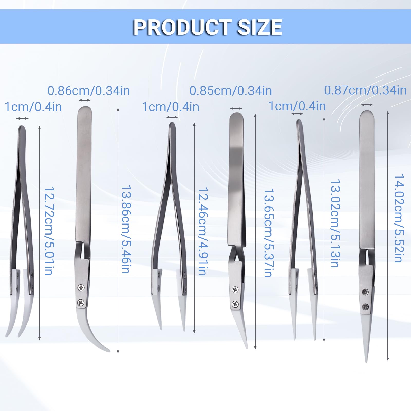 Set di 6 pinzette di precisione inversa in ceramica, non conduttive, pinzette antimagnetiche con punte curve, resistenti al calore, per saldare/pizzicare bobine (argento)