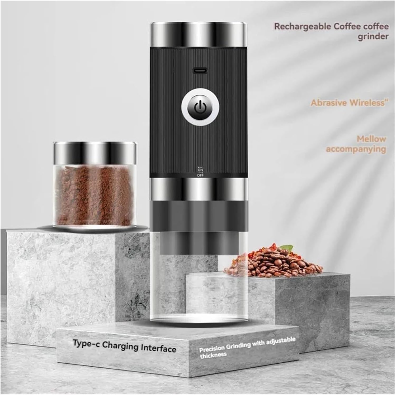Fit for Portable Electric Coffee Grinder - USB Rechargeable, 1500mAh Wireless, Fully Automatic Small Household Coffee Bean Grinder(W309 Black)