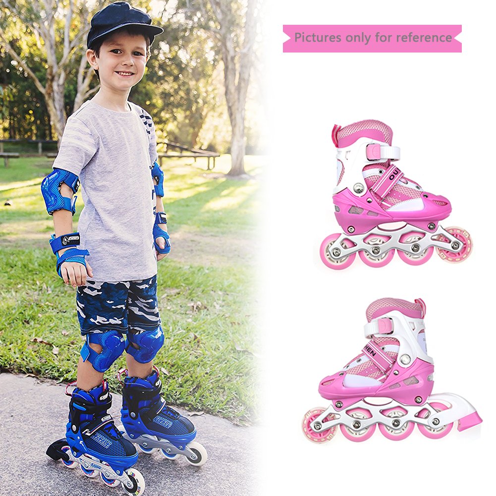Rollers en Ligne Enfant Ajustables - Garçon & Fille, Taille 35-38, ABEC 7, 4 Roues - Confortables et Stylés - Code M - Rose