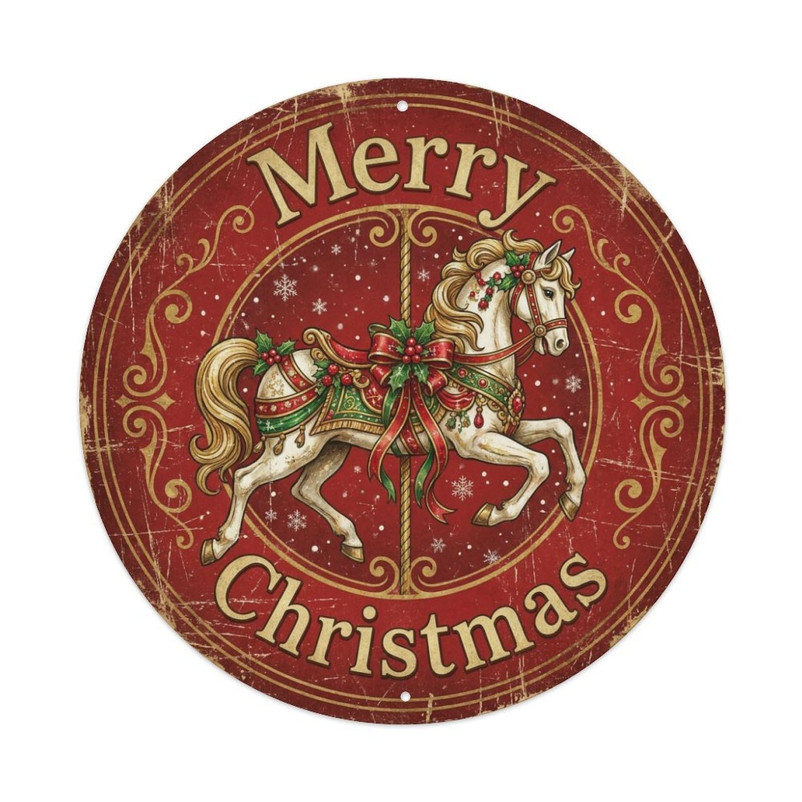 Merry Christmas Vintage Carousel Horse Metal Tin Sign