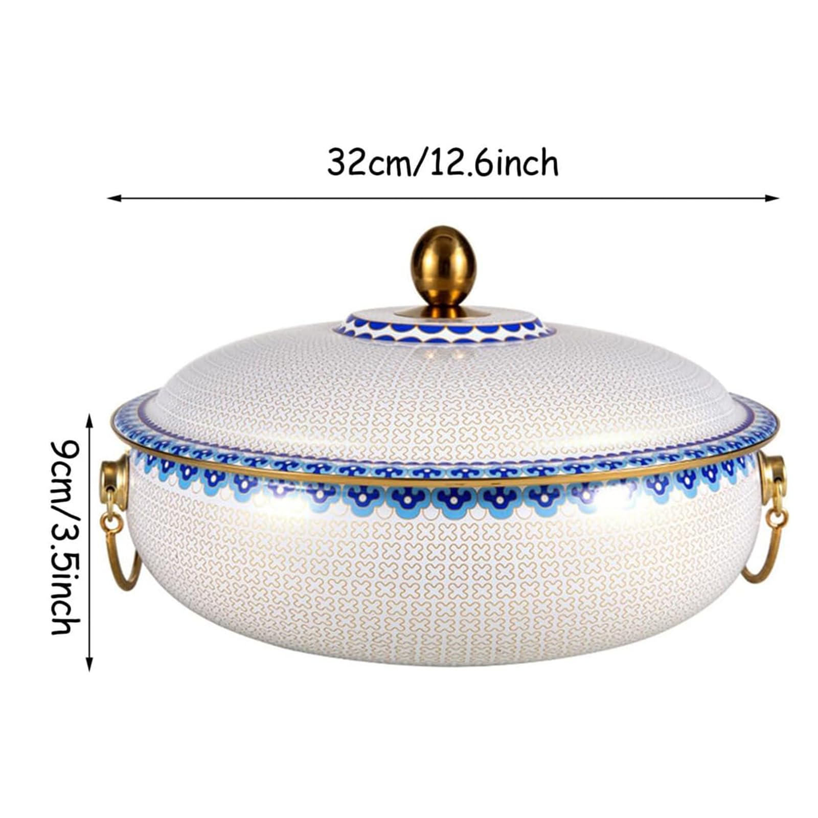 Pentola Smaltata da 4–6 L con Coperchio E Rivestimento Antiaderente – Adatta per Shabu-shabu (Stile cloisonné), Dotata di Manici; per 4–10 Persone, Blue 32cm/12.6inch