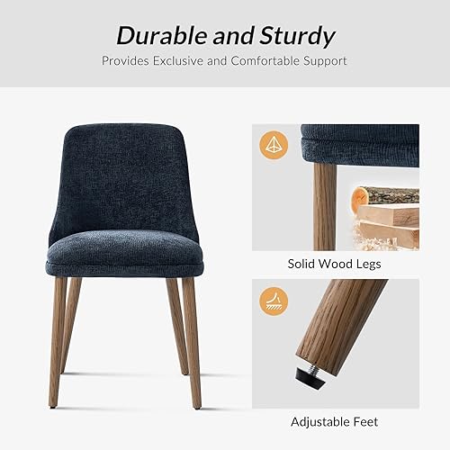 Miniatura 4 de HULALA HOME Juego de 6 sillas de comedor tapizadas de tela azul marino con patas de madera maciza, respaldo acolchado, sillas decorativas modernas