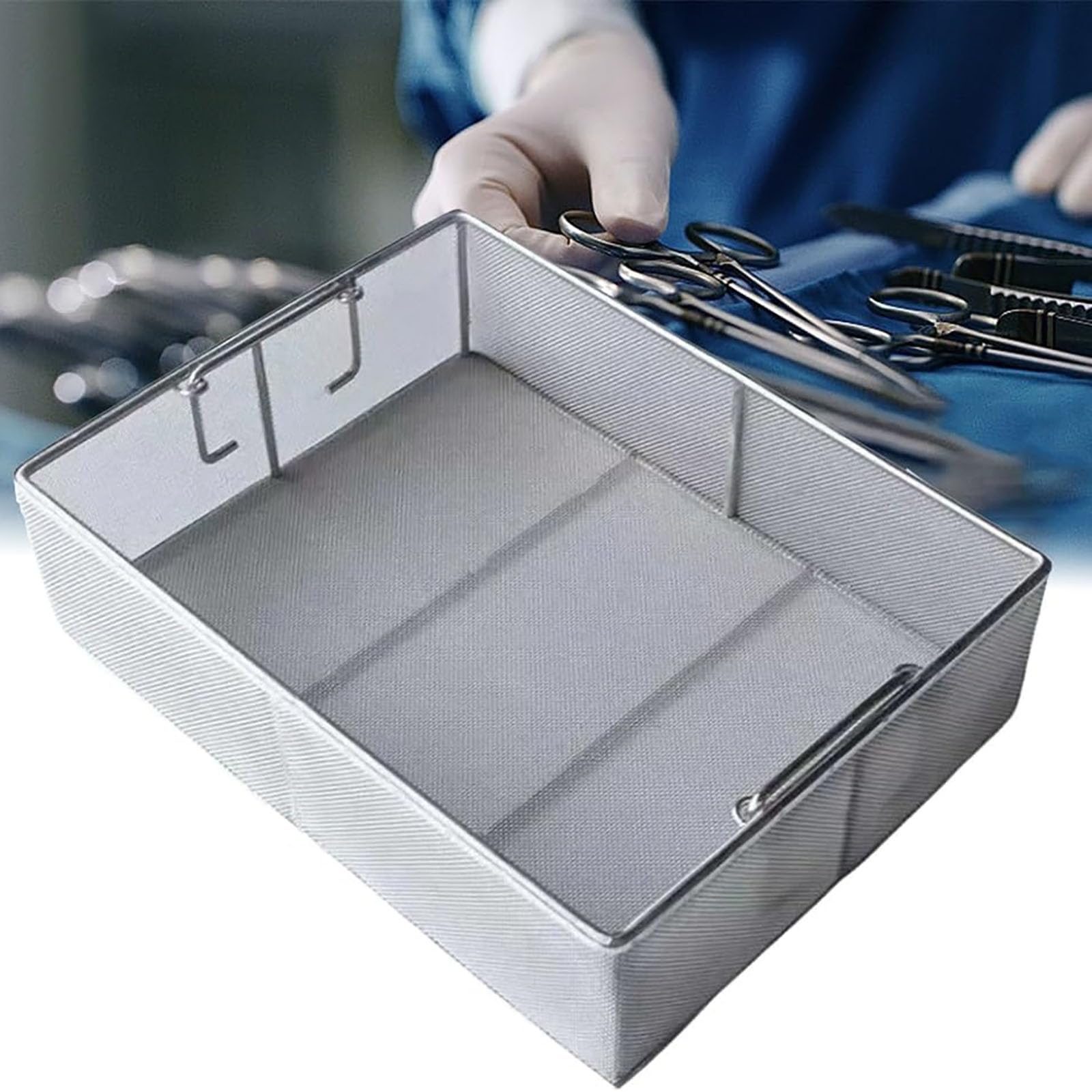 Vassoio per strumenti medici, cestino per sterilizzazione in acciaio inox con manico retrattile, cestino per disinfezione, design perforato a rete da 1 mm per una facile pulizia