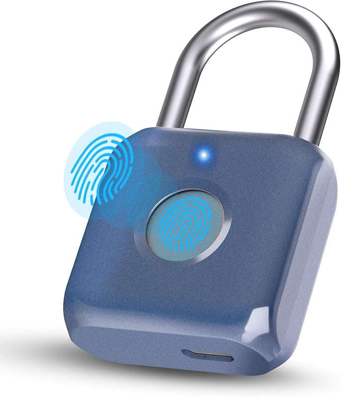Pothunder Candado de huella digital, candado inteligente, cerradura de casillero, cerradura biométrica de metal sin llave, recargable por USB, para casillero de gimnasio, equipaje, mochila (azul)