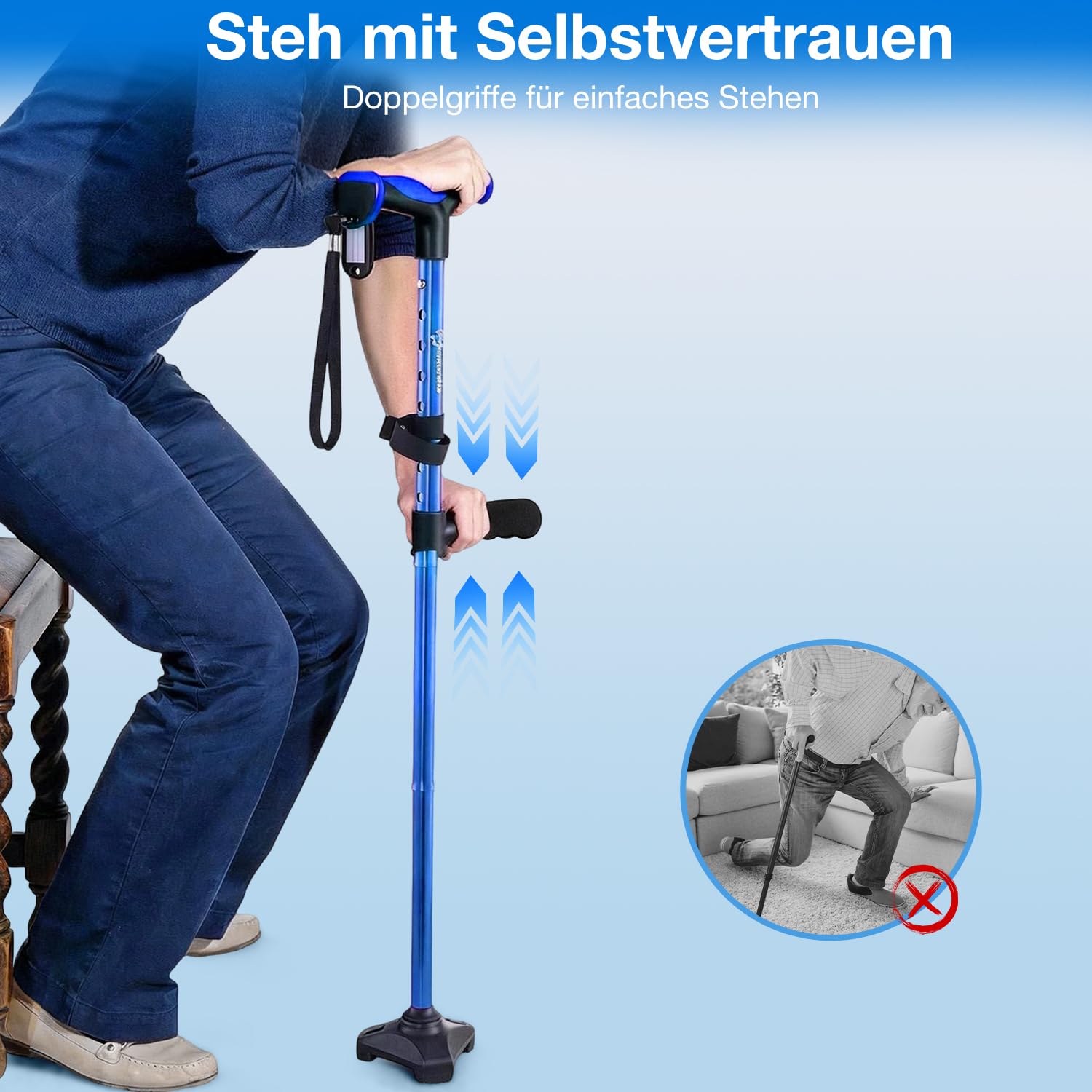 Verstellbarer Gehstock für Damen und Herren für Stabilität, selbststehender Gehstock mit zweitem Griff zum Stehen, 158,8 kg, robust, faltbar, zusammenklappbar, Gehstöcke für Senioren und Erwachsene